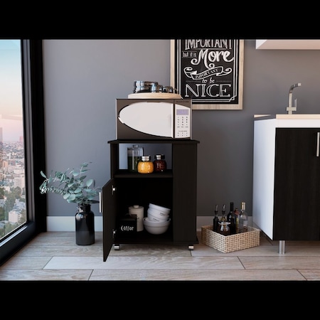 Tuhome Kit Lower Microwave Cabinet, Single Door, Three Side Shelves-Black MLW6198